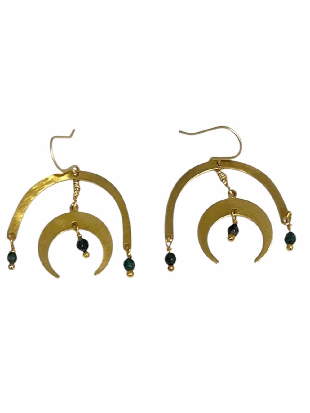 Hand Crafted Raw Brass & Moss Agate Dangle Earrings